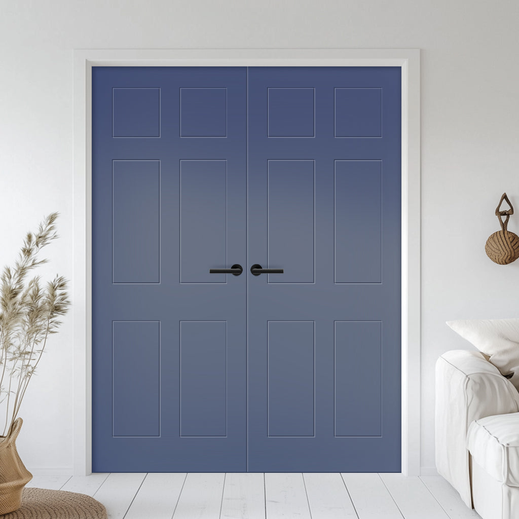 V-Line® Grooved Flush Door Pair V042 - Premium Primed - Six Colour Options