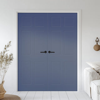 Image: V-Line® Grooved Flush Door Pair V042 - Premium Primed - Six Colour Options