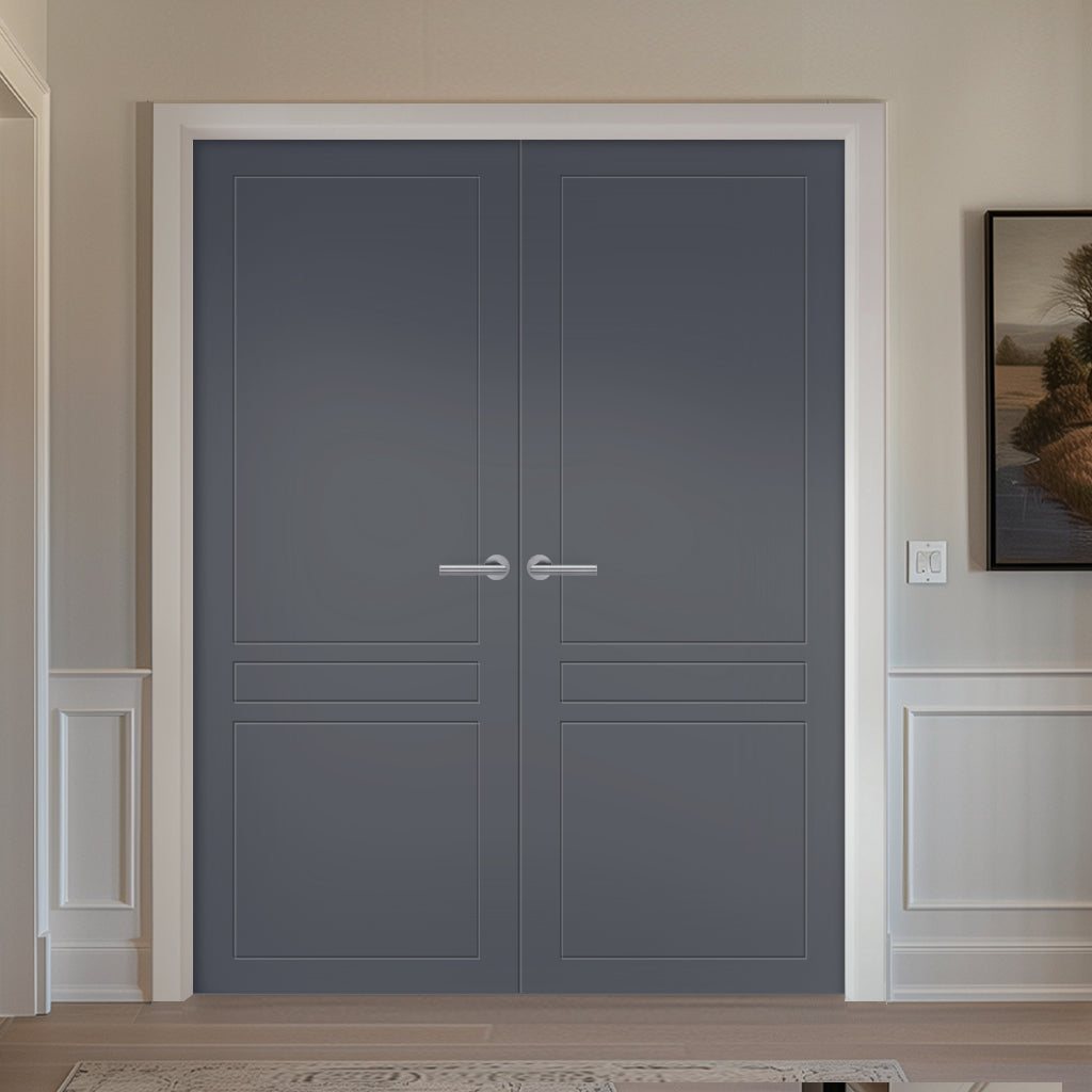 V-Line® Grooved Flush Door Pair V045 - Premium Primed - Six Colour Options