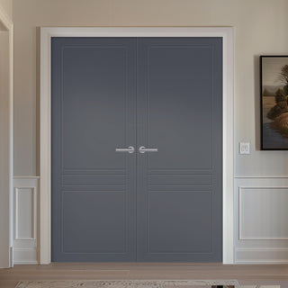 Image: V-Line® Grooved Flush Door Pair V045 - Premium Primed - Six Colour Options