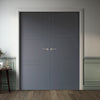 V-Line® Grooved Flush Door Pair V046 - Premium Primed - Six Colour Options