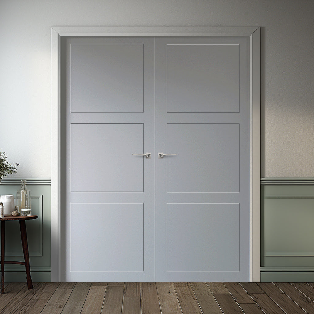 V-Line® Grooved Flush Door Pair V046 - Premium Primed - Six Colour Options