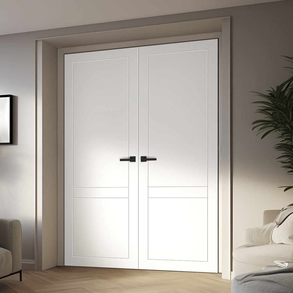 V-Line® Grooved Flush Door Pair V047 - Premium Primed - Six Colour Options