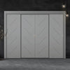 Four Sliding Minimal Wardrobe Doors & Frame Kit - V-Line® Grooved Flush Door V070 - Premium Primed - Six Colour Options