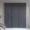 Three Sliding Minimal Wardrobe Doors & Frame Kit - V-Line® Grooved Flush Door V070 - Premium Primed - Six Colour Options