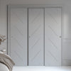 Three Sliding Minimal Wardrobe Doors & Frame Kit - V-Line® Grooved Flush Door V070 - Premium Primed - Six Colour Options