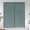 Two Sliding Maximal Wardrobe Doors & Frame Kit - V-Line® Grooved Flush Door V070 - Premium Primed - Six Colour Options