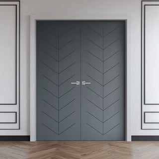 Image: V-Line® Grooved Flush Door Pair V071 - Premium Primed - Six Colour Options