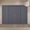 Four Sliding Minimal Wardrobe Doors & Frame Kit - V-Line® Grooved Flush Door V073/V073A - Premium Primed - Six Colour Options