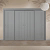 Four Sliding Minimal Wardrobe Doors & Frame Kit - V-Line® Grooved Flush Door V073/V073A - Premium Primed - Six Colour Options