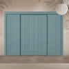 Four Sliding Minimal Wardrobe Doors & Frame Kit - V-Line® Grooved Flush Door V073/V073A - Premium Primed - Six Colour Options