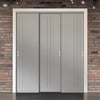 Three Sliding Minimal Wardrobe Doors & Frame Kit - V-Line® Grooved Flush Door V073/V073A - Premium Primed - Six Colour Options