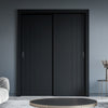 Two Sliding Maximal Wardrobe Doors & Frame Kit - V-Line® Grooved Flush Door V073 - Premium Primed - Six Colour Options