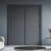 Two Sliding Maximal Wardrobe Doors & Frame Kit - V-Line® Grooved Flush Door V073 - Premium Primed - Six Colour Options