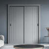 Two Sliding Maximal Wardrobe Doors & Frame Kit - V-Line® Grooved Flush Door V073 - Premium Primed - Six Colour Options