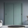 Two Sliding Maximal Wardrobe Doors & Frame Kit - V-Line® Grooved Flush Door V073 - Premium Primed - Six Colour Options