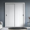 Two Sliding Maximal Wardrobe Doors & Frame Kit - V-Line® Grooved Flush Door V073 - Premium Primed - Six Colour Options