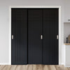 Three Sliding Minimal Wardrobe Doors & Frame Kit - V-Line® Grooved Flush Door V074/V074A - Premium Primed - Six Colour Options