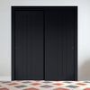 Two Sliding Minimal Wardrobe Doors & Frame Kit - V-Line® Grooved Flush Door V074 - Premium Primed - Six Colour Options