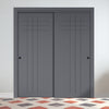 Two Sliding Minimal Wardrobe Doors & Frame Kit - V-Line® Grooved Flush Door V074 - Premium Primed - Six Colour Options