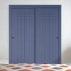 Two Sliding Minimal Wardrobe Doors & Frame Kit - V-Line® Grooved Flush Door V074 - Premium Primed - Six Colour Options