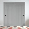 Two Sliding Minimal Wardrobe Doors & Frame Kit - V-Line® Grooved Flush Door V074 - Premium Primed - Six Colour Options