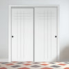 Two Sliding Minimal Wardrobe Doors & Frame Kit - V-Line® Grooved Flush Door V074 - Premium Primed - Six Colour Options