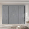 Four Sliding Minimal Wardrobe Doors & Frame Kit - V-Line® Grooved Flush Door V075 - Premium Primed - Six Colour Options