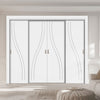 Four Sliding Minimal Wardrobe Doors & Frame Kit - V-Line® Grooved Flush Door V075 - Premium Primed - Six Colour Options