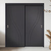 Two Sliding Minimal Wardrobe Doors & Frame Kit - V-Line® Grooved Flush Door V075 - Premium Primed - Six Colour Options