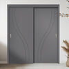 Two Sliding Minimal Wardrobe Doors & Frame Kit - V-Line® Grooved Flush Door V075 - Premium Primed - Six Colour Options