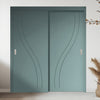 Two Sliding Maximal Wardrobe Doors & Frame Kit - V-Line® Grooved Flush Door V075 - Premium Primed - Six Colour Options