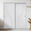 Two Sliding Minimal Wardrobe Doors & Frame Kit - V-Line® Grooved Flush Door V075 - Premium Primed - Six Colour Options