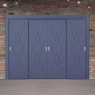 Image: Four Sliding Maximal Wardrobe Doors & Frame Kit - V-Line® Grooved Flush Door V077 - Premium Primed - Six Colour Options