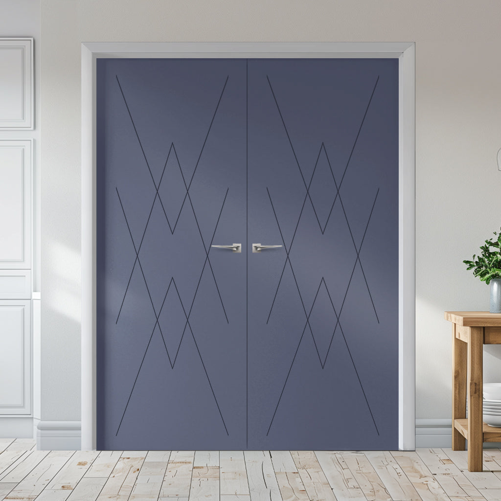 V-Line® Grooved Flush Door Pair V077 - Premium Primed - Six Colour Options