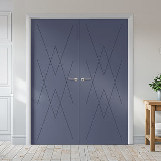 Image: V-Line® Grooved Flush Door Pair V077 - Premium Primed - Six Colour Options