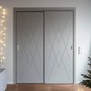 Two Sliding Minimal Wardrobe Doors & Frame Kit - V-Line® Grooved Flush Door V077 - Premium Primed - Six Colour Options