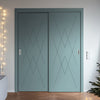 Two Sliding Maximal Wardrobe Doors & Frame Kit - V-Line® Grooved Flush Door V077 - Premium Primed - Six Colour Options