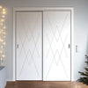 Two Sliding Maximal Wardrobe Doors & Frame Kit - V-Line® Grooved Flush Door V077 - Premium Primed - Six Colour Options