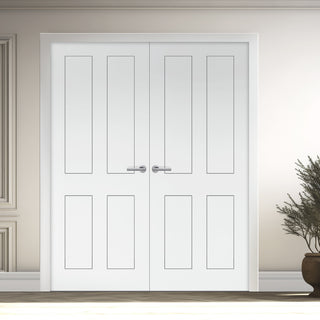 Image: V-Line® Grooved Flush Door Pair V078 - Premium Primed - Six Colour Options