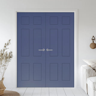 Image: V-Line® Grooved Flush Door Pair V079 - Premium Primed - Six Colour Options