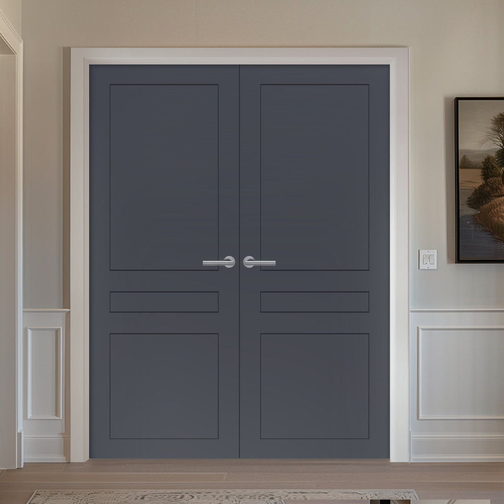 V-Line® Grooved Flush Door Pair V082 - Premium Primed - Six Colour Options