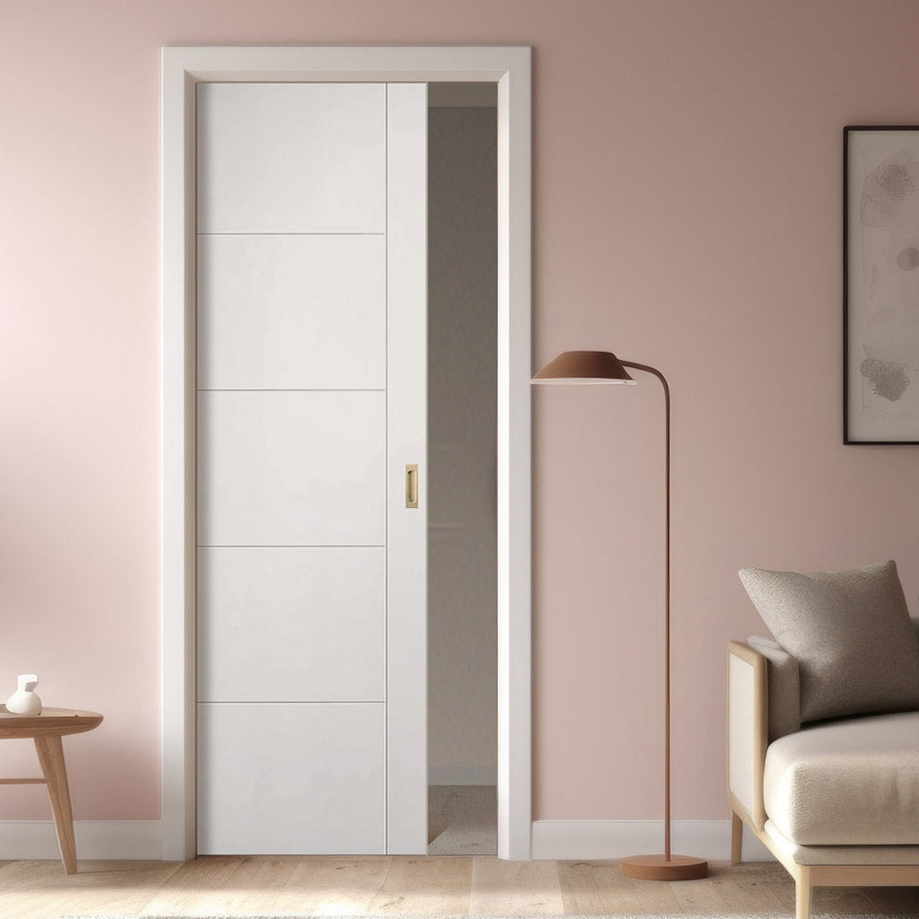 Vancouver Flush Single Evokit Pocket Door - White Primed