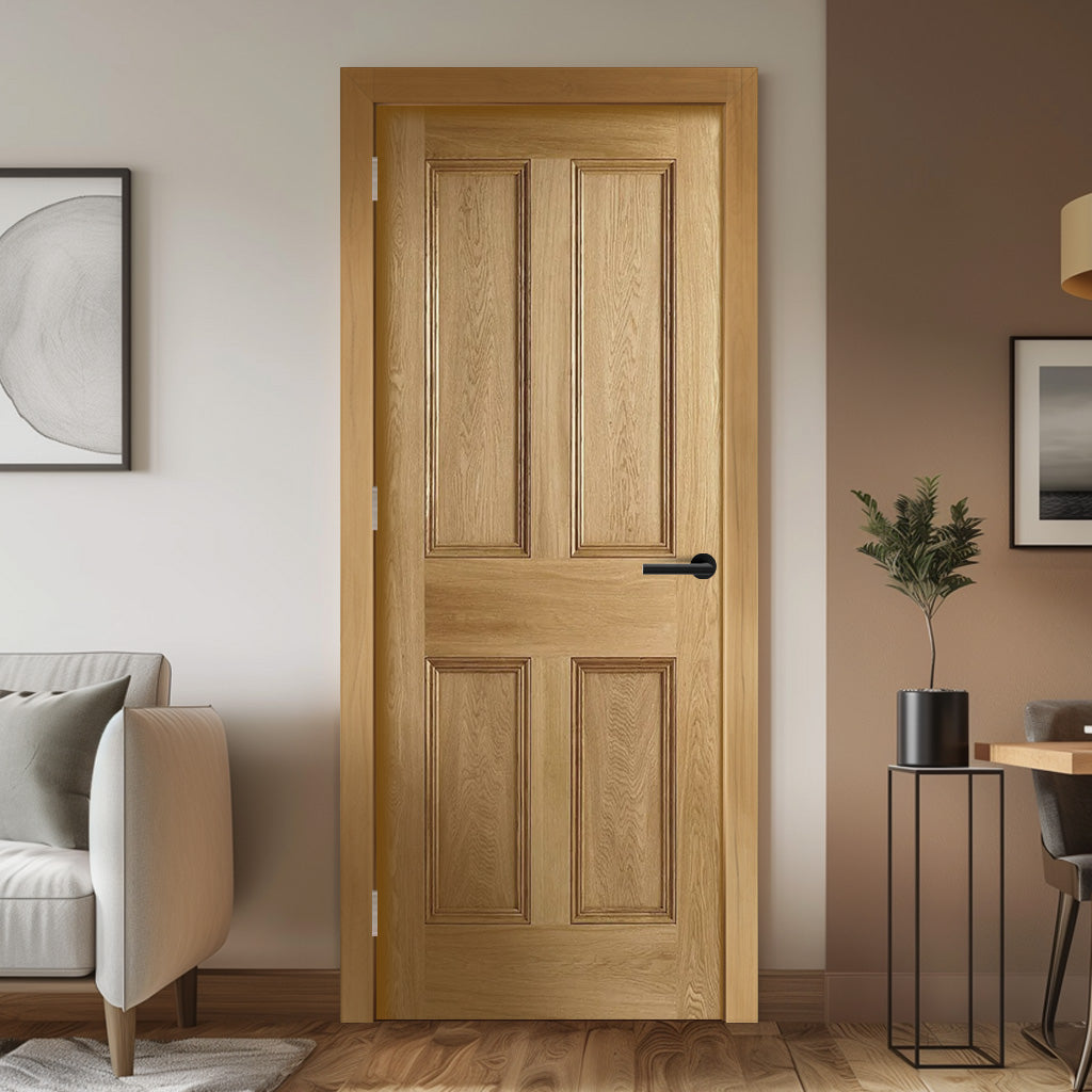 EasiKit Internal Door and Frame Kit - Victorian - 4 Flat Panels Oak Internal Door - Unfinished