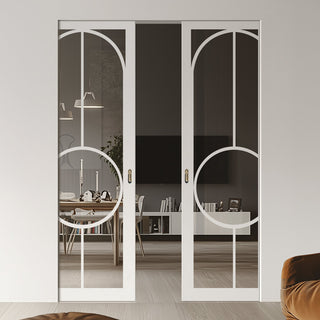 Image: Bowery White Primed Absolute Evokit Double Pocket Doors - Clear Glass