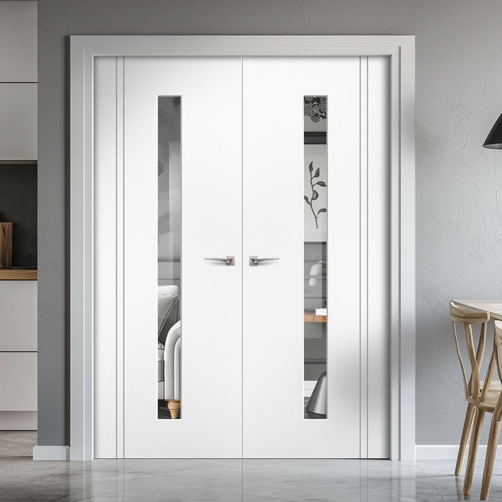 Sierra Blanco Internal Door Pair - Long Clear Glass - White Painted