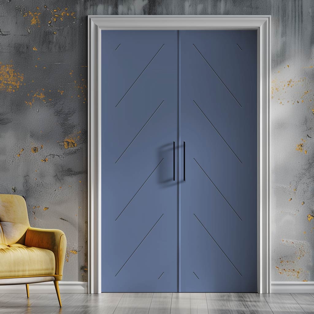 V-Line® Grooved Flush Door Pair V070 - Premium Primed - Six Colour Options