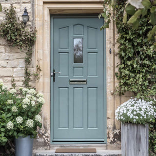 Image: York Meranti Wooden Front Door - Reeded Toughened Double Glazing