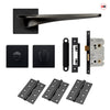 Zenith Door Lever Bathroom Handle Pack - 3 Square Hinges - Matt Black