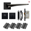 Zenith Door Lever Bathroom Handle Pack - 4 Radius Cornered Hinges - Matt Black